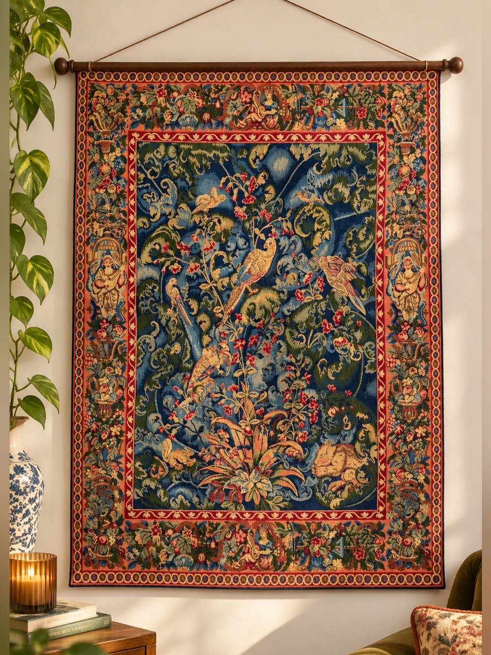 Vintage Bird Floral Tapestry Wall Hanging European Style 27x41